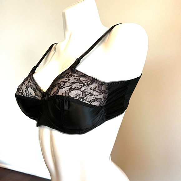 Vintage 70's-80's Edith Lances Minimizing Hand Sewn Bra Style 453 Black - Picture 8 of 16